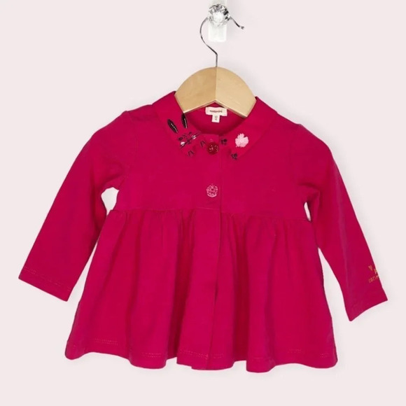Catimini shirt magenta pink long sleeve embroidered bunny collar size 12 months - Picture 1 of 8